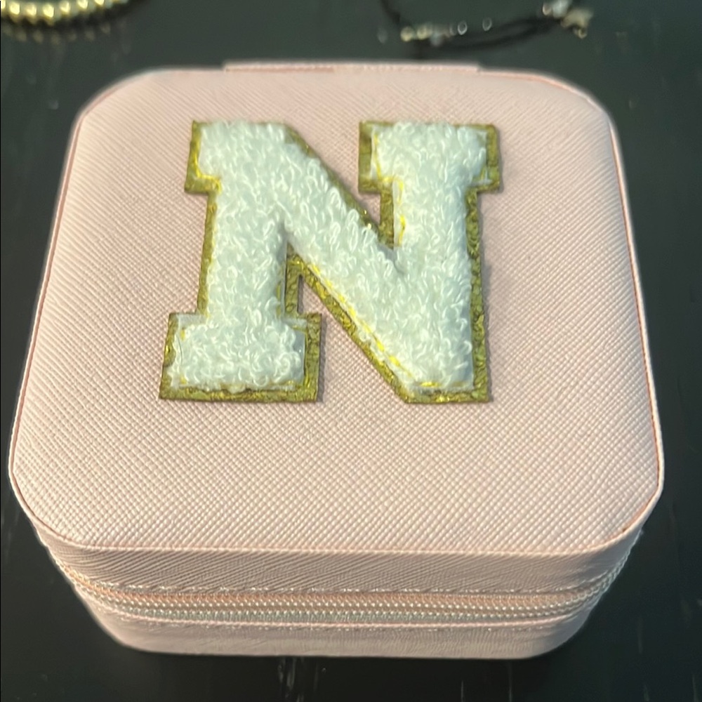 Pink Jewelry Box with Gold and White 'N' Patch + ALL rings inside